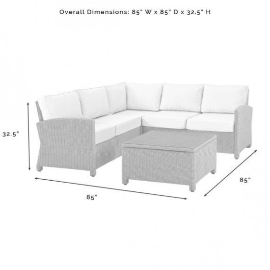 Bradenton 4Pc Outdoor Sectional Set - Sunbrella White/Gray