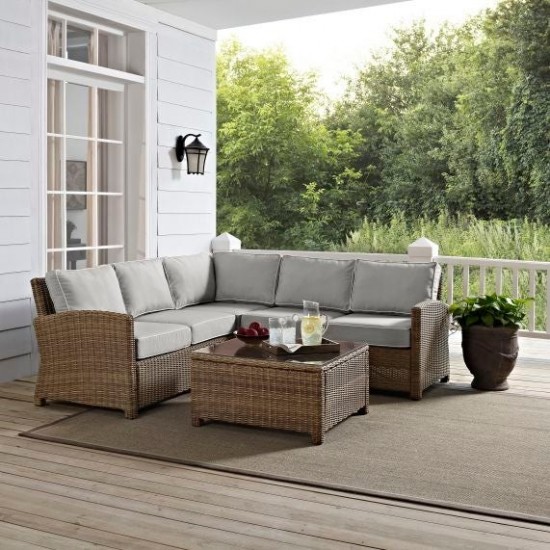 Bradenton 4Pc Outdoor Wicker Sectional Set Gray, KO70019WB-GY