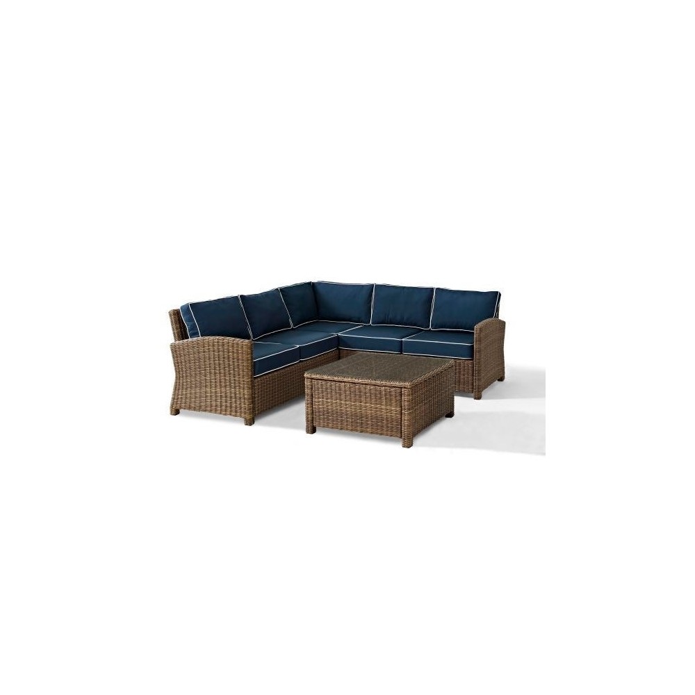 Bradenton 4Pc Outdoor Wicker Sectional Set Navy, KO70019WB-NV