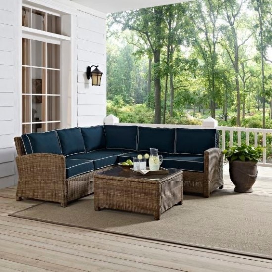 Bradenton 4Pc Outdoor Wicker Sectional Set Navy, KO70019WB-NV