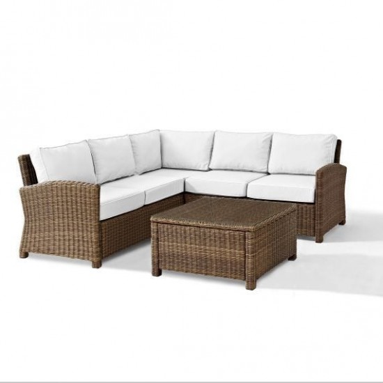 Bradenton 4Pc Outdoor Sectional Set - Sunbrella White/Weathered Brown