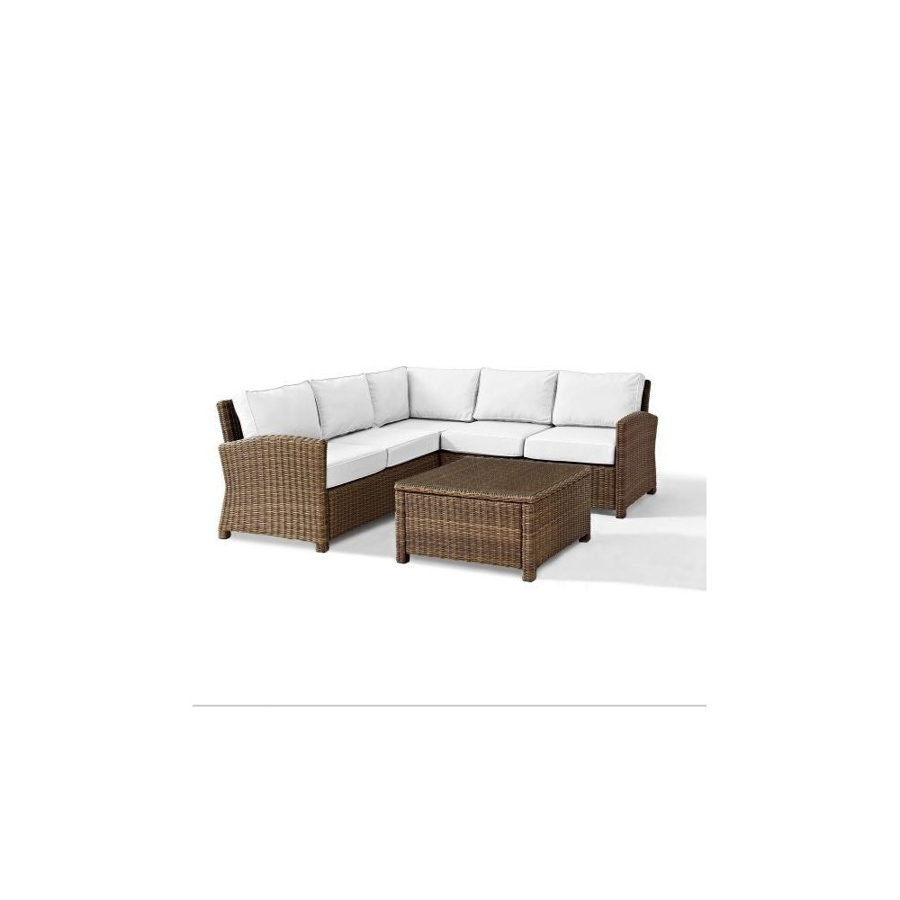 Bradenton 4Pc Outdoor Sectional Set - Sunbrella White/Weathered Brown