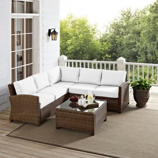 Bradenton 4Pc Outdoor Sectional Set - Sunbrella White/Weathered Brown