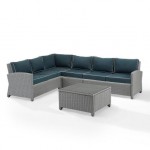 Bradenton 5Pc Outdoor Wicker Sectional Set Navy/Gray, KO70020GY-NV