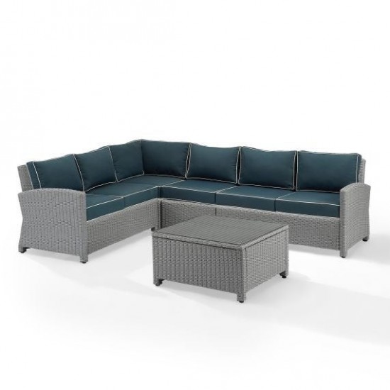 Bradenton 5Pc Outdoor Wicker Sectional Set Navy/Gray, KO70020GY-NV