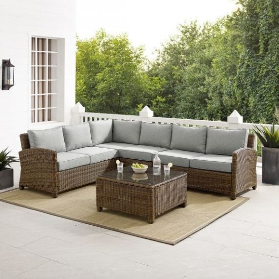 Bradenton 5Pc Outdoor Wicker Sectional Set Gray, KO70020WB-GY