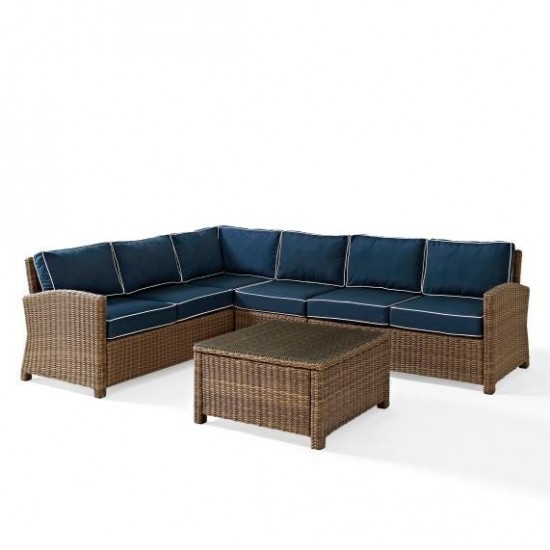 Bradenton 5Pc Outdoor Wicker Sectional Set Navy, KO70020WB-NV