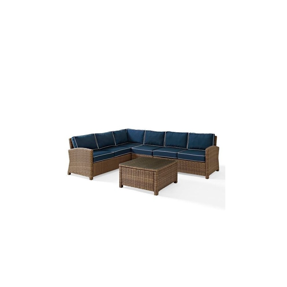 Bradenton 5Pc Outdoor Wicker Sectional Set Navy, KO70020WB-NV