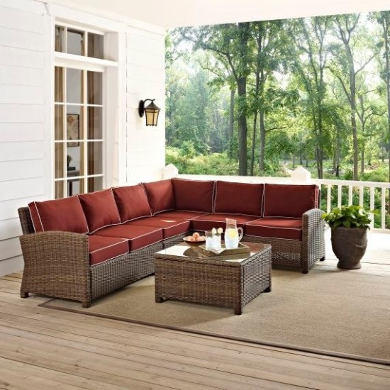 Bradenton 5Pc Outdoor Wicker Sectional Set Sangria, KO70020WB-SG