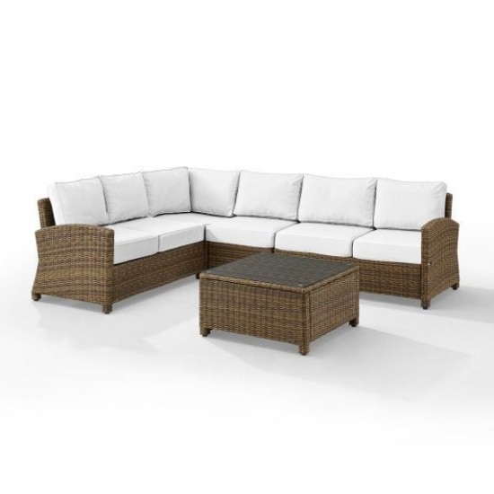 Bradenton 5Pc Outdoor Sectional Set - Sunbrella White/Weathered Brown