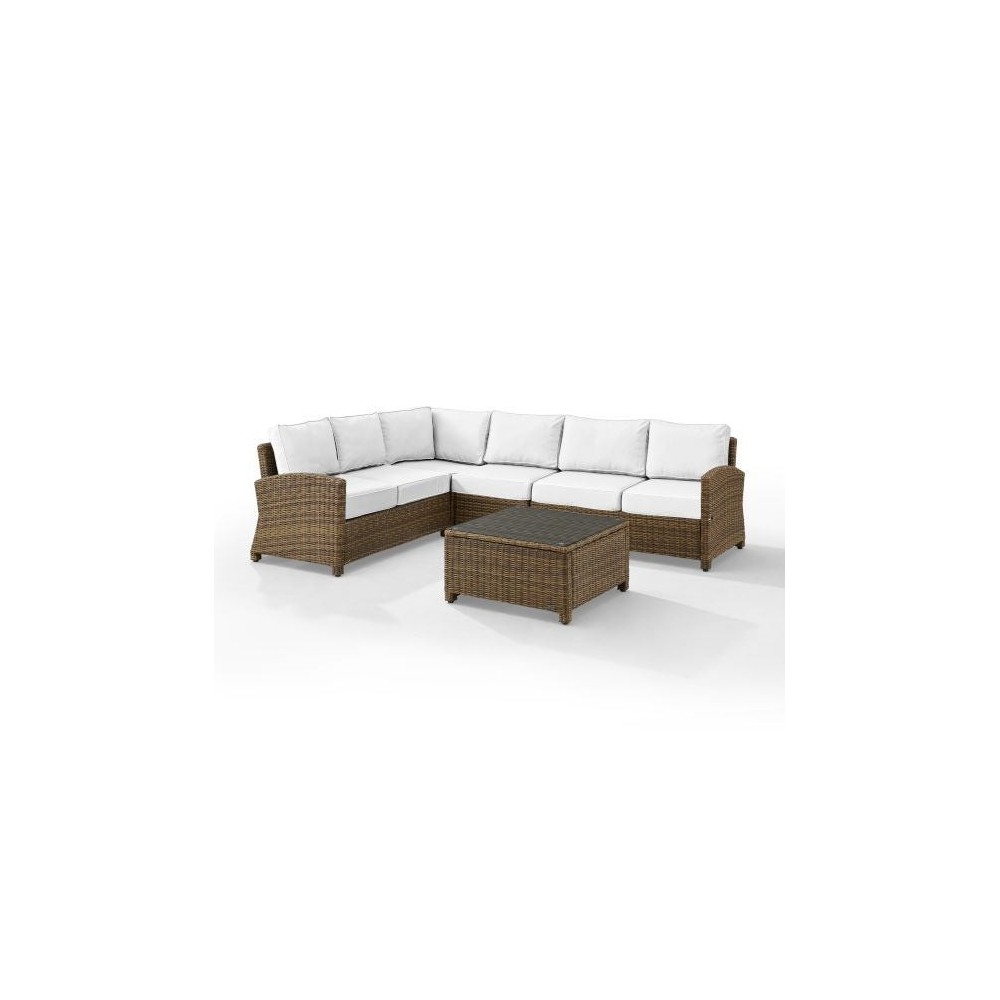 Bradenton 5Pc Outdoor Sectional Set - Sunbrella White/Weathered Brown