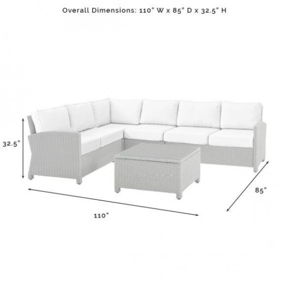 Bradenton 5Pc Outdoor Sectional Set - Sunbrella White/Weathered Brown
