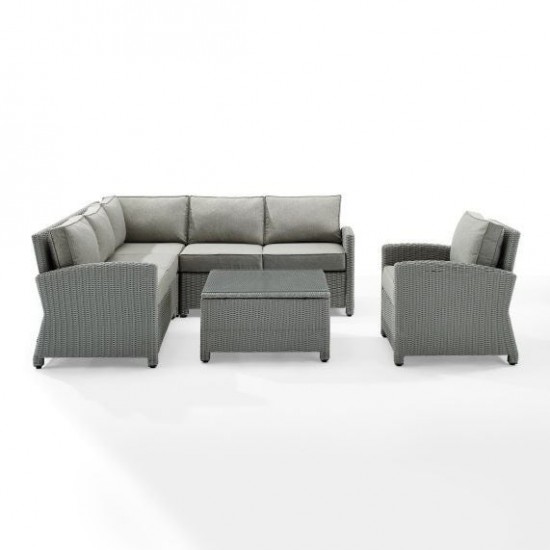 Bradenton 5Pc Outdoor Wicker Sectional Set (Gray)