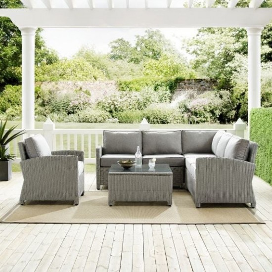 Bradenton 5Pc Outdoor Wicker Sectional Set (Gray)