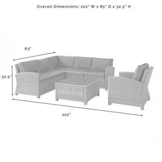 Bradenton 5Pc Outdoor Wicker Sectional Set (Gray)