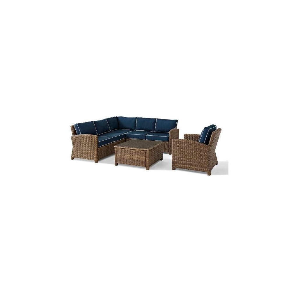 Bradenton 5Pc Outdoor Wicker Sectional Set Navy, KO70021WB-NV