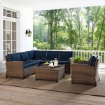 Bradenton 5Pc Outdoor Wicker Sectional Set Navy, KO70021WB-NV