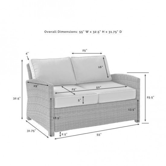 Bradenton Outdoor Loveseat - Sunbrella White/Gray