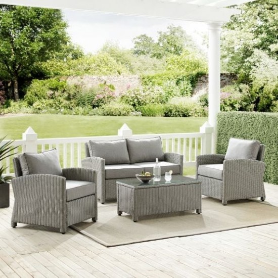 Bradenton 4Pc Outdoor Wicker Conversation Set Gray/Gray