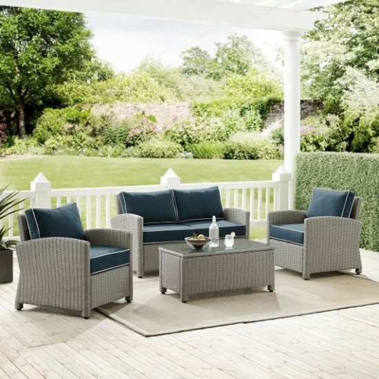 Bradenton 4Pc Outdoor Wicker Conversation Set Navy/Gray