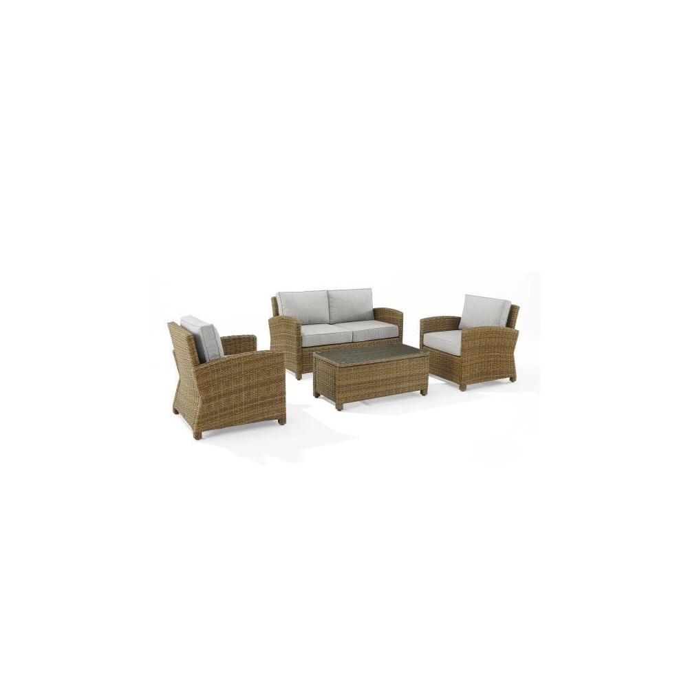 Bradenton 4Pc Outdoor Wicker Conversation Set Gray/Weathered Brown