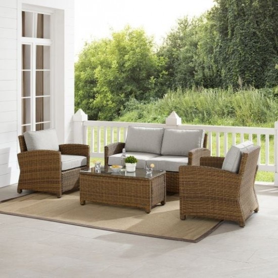 Bradenton 4Pc Outdoor Wicker Conversation Set Gray/Weathered Brown