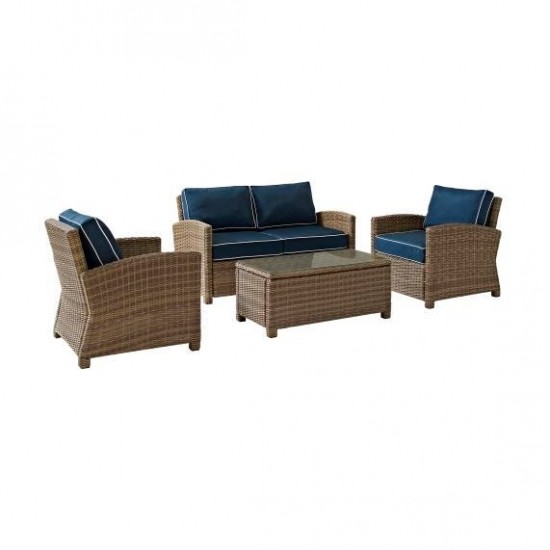 Bradenton 4Pc Outdoor Wicker Conversation Set Navy/Weathered Brown