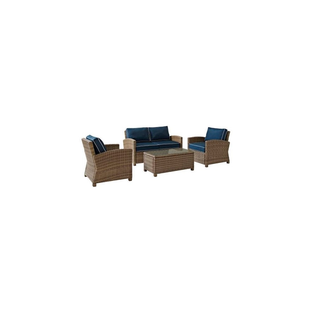 Bradenton 4Pc Outdoor Wicker Conversation Set Navy/Weathered Brown