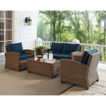 Bradenton 4Pc Outdoor Wicker Conversation Set Navy/Weathered Brown