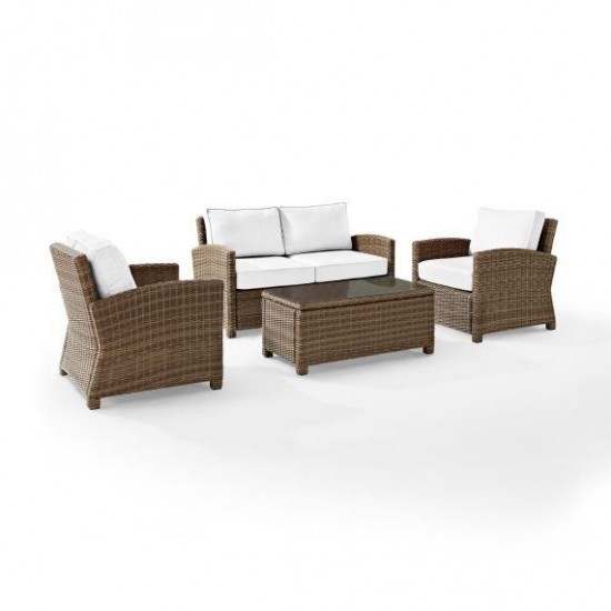 Bradenton 4Pc Outdoor Conversation Set - Sunbrella White/Weathered Brown