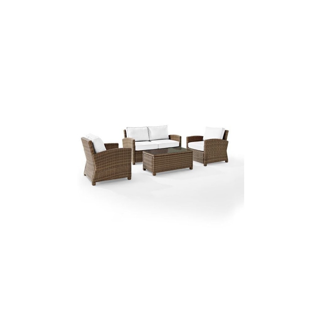 Bradenton 4Pc Outdoor Conversation Set - Sunbrella White/Weathered Brown