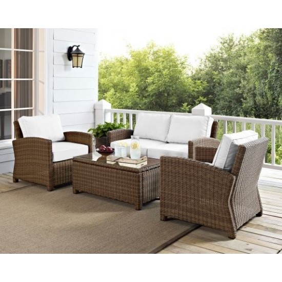 Bradenton 4Pc Outdoor Conversation Set - Sunbrella White/Weathered Brown