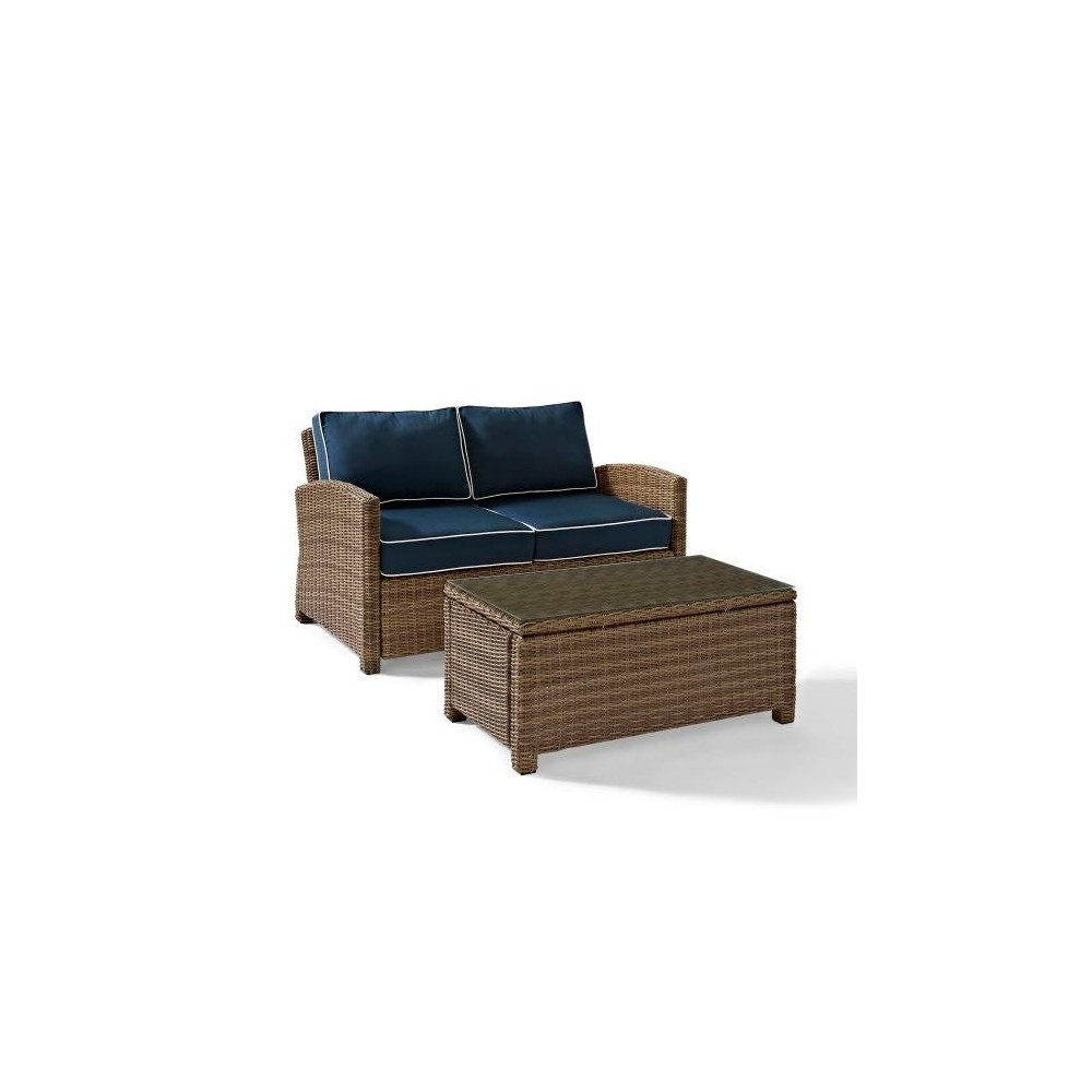 Bradenton 2Pc Outdoor Wicker Conversation Set Navy