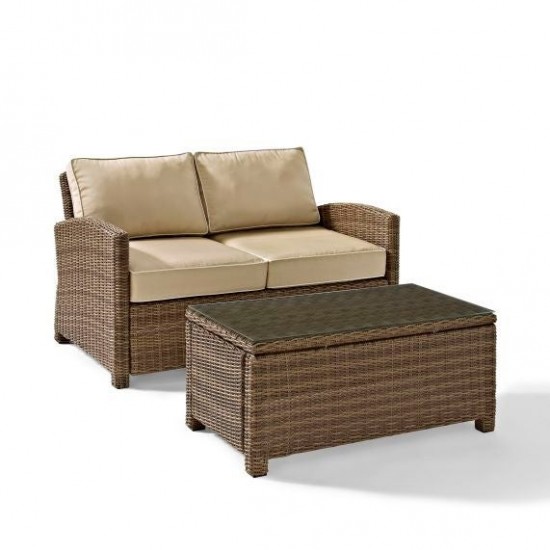 Bradenton 2Pc Outdoor Wicker Conversation Set Sand