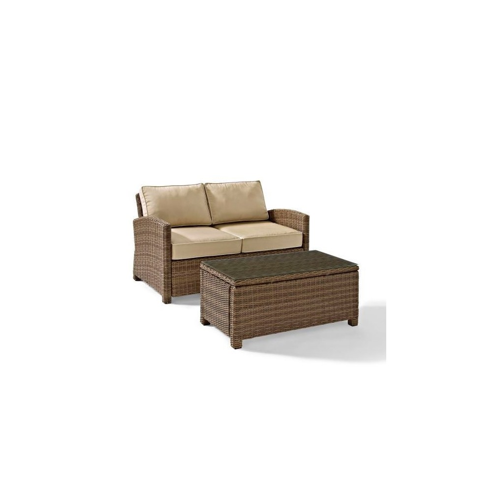 Bradenton 2Pc Outdoor Wicker Conversation Set Sand