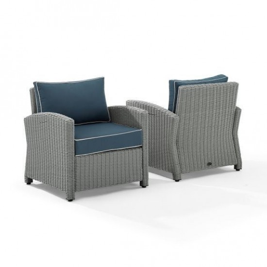 Bradenton 2Pc Outdoor Wicker Armchair Set Navy/Gray - 2 Armchairs