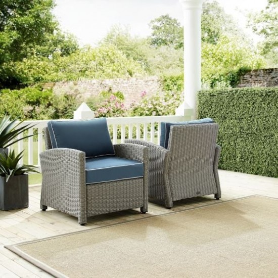 Bradenton 2Pc Outdoor Wicker Armchair Set Navy/Gray - 2 Armchairs