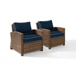 Bradenton 2Pc Outdoor Wicker Armchair Set Navy/Weathered Brown - 2 Armchairs