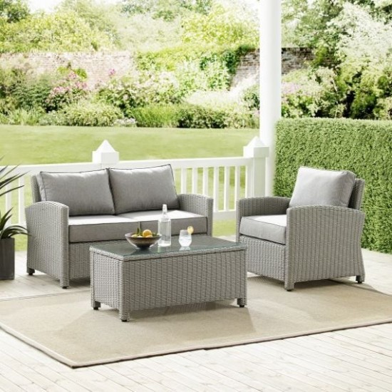 Bradenton 3Pc Outdoor Wicker Conversation Set - Gray