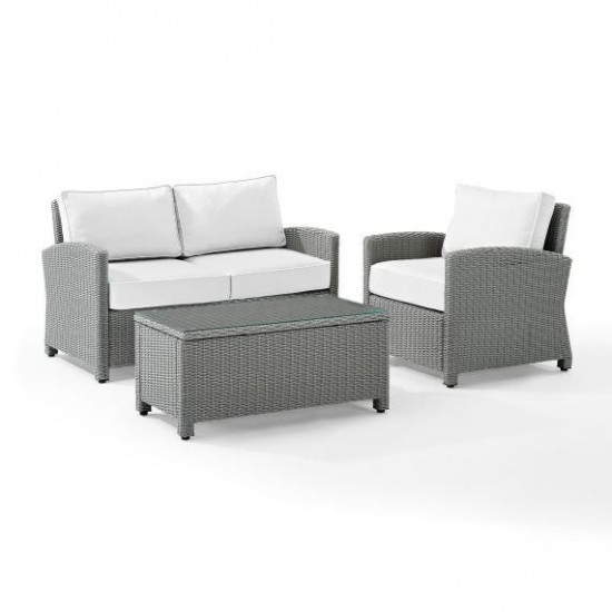 Bradenton 3Pc Outdoor Conversation Set - Sunbrella White/Gray