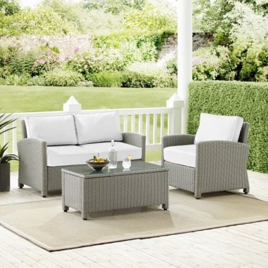 Bradenton 3Pc Outdoor Conversation Set - Sunbrella White/Gray