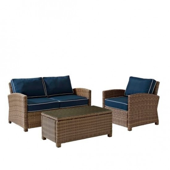 Bradenton 3Pc Outdoor Wicker Conversation Set-Loveseat, Arm Chair, Coffee Table