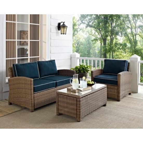 Bradenton 3Pc Outdoor Wicker Conversation Set-Loveseat, Arm Chair, Coffee Table