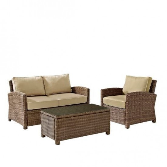 Bradenton 3Pc Outdoor Wicker Conversation Set Sand