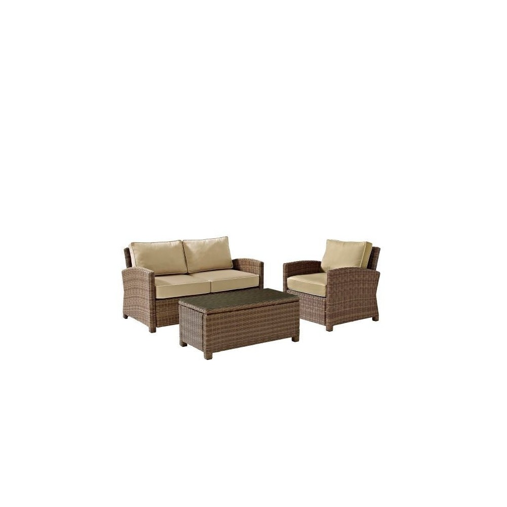 Bradenton 3Pc Outdoor Wicker Conversation Set Sand