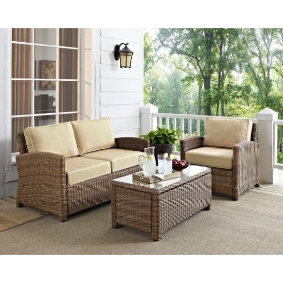 Bradenton 3Pc Outdoor Wicker Conversation Set Sand