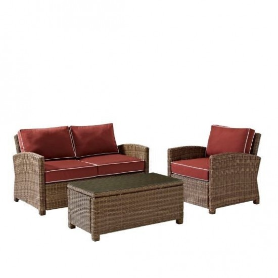 Bradenton 3Pc Outdoor Wicker Conversation Set Sangria