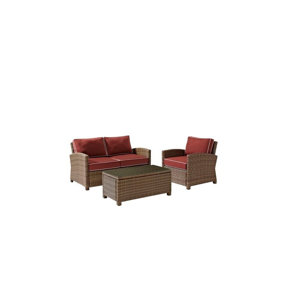 Bradenton 3Pc Outdoor Wicker Conversation Set Sangria