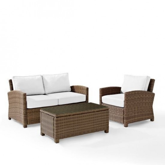 Bradenton 3Pc Outdoor Conversation Set - Sunbrella White/Weathered Brown