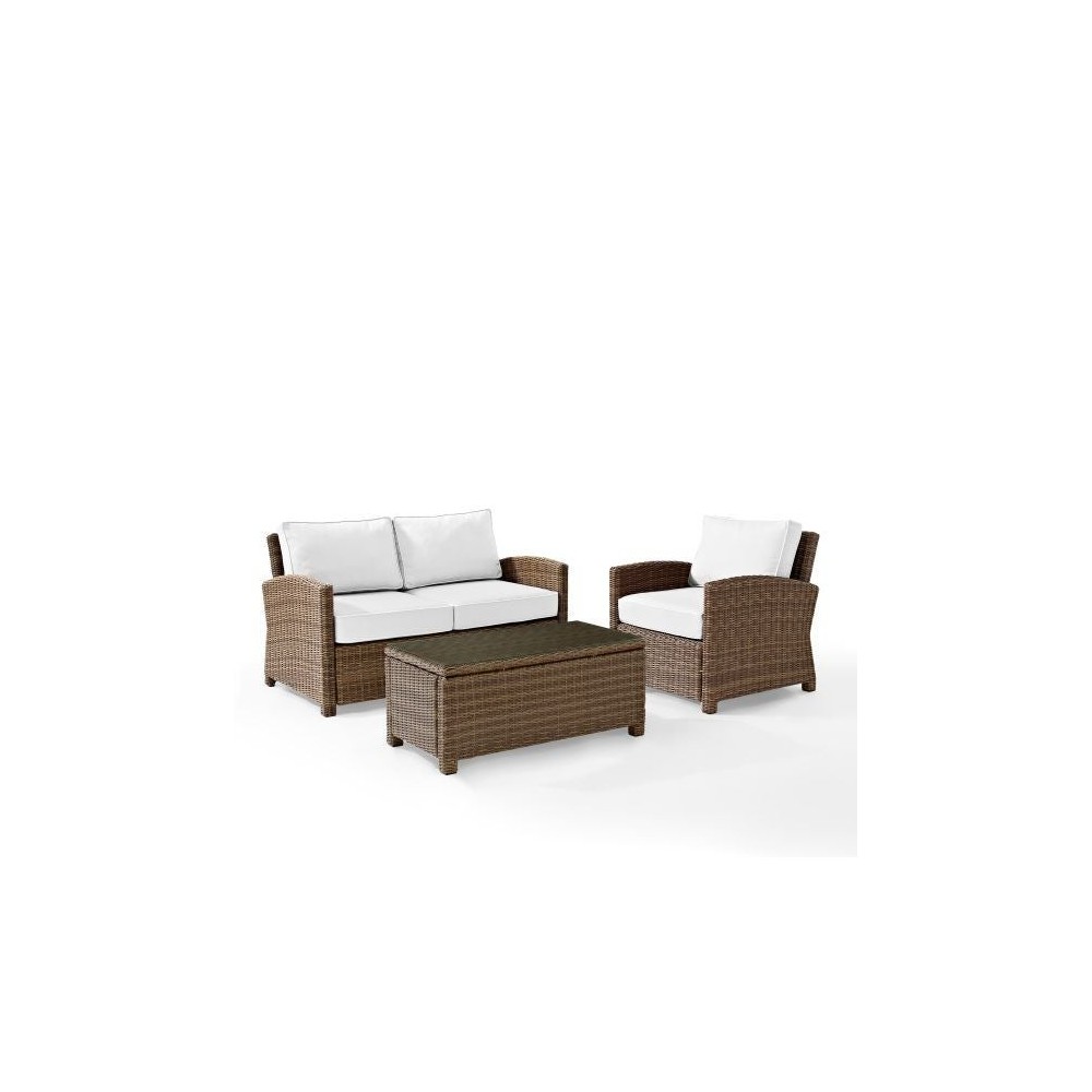 Bradenton 3Pc Outdoor Conversation Set - Sunbrella White/Weathered Brown